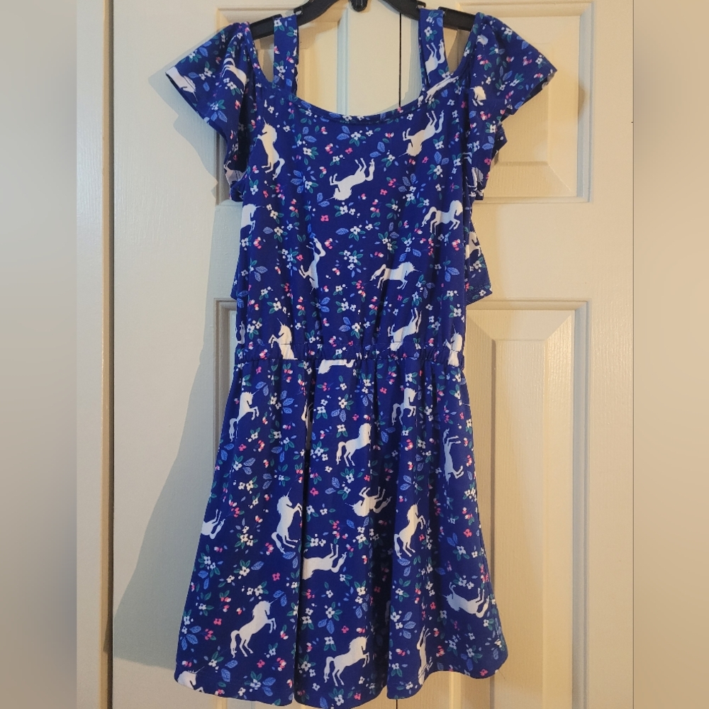 One Step Ahead Royal Blue Unicorn Romper Size 7/8